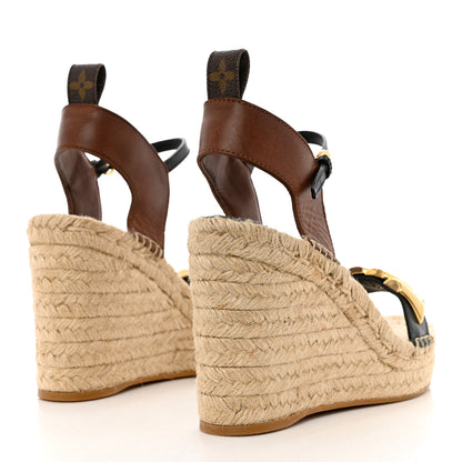 Louis Vuitton Calfskin Spring Hill Espadrille Wedge Sandals 36.5 Brown 4 of 11