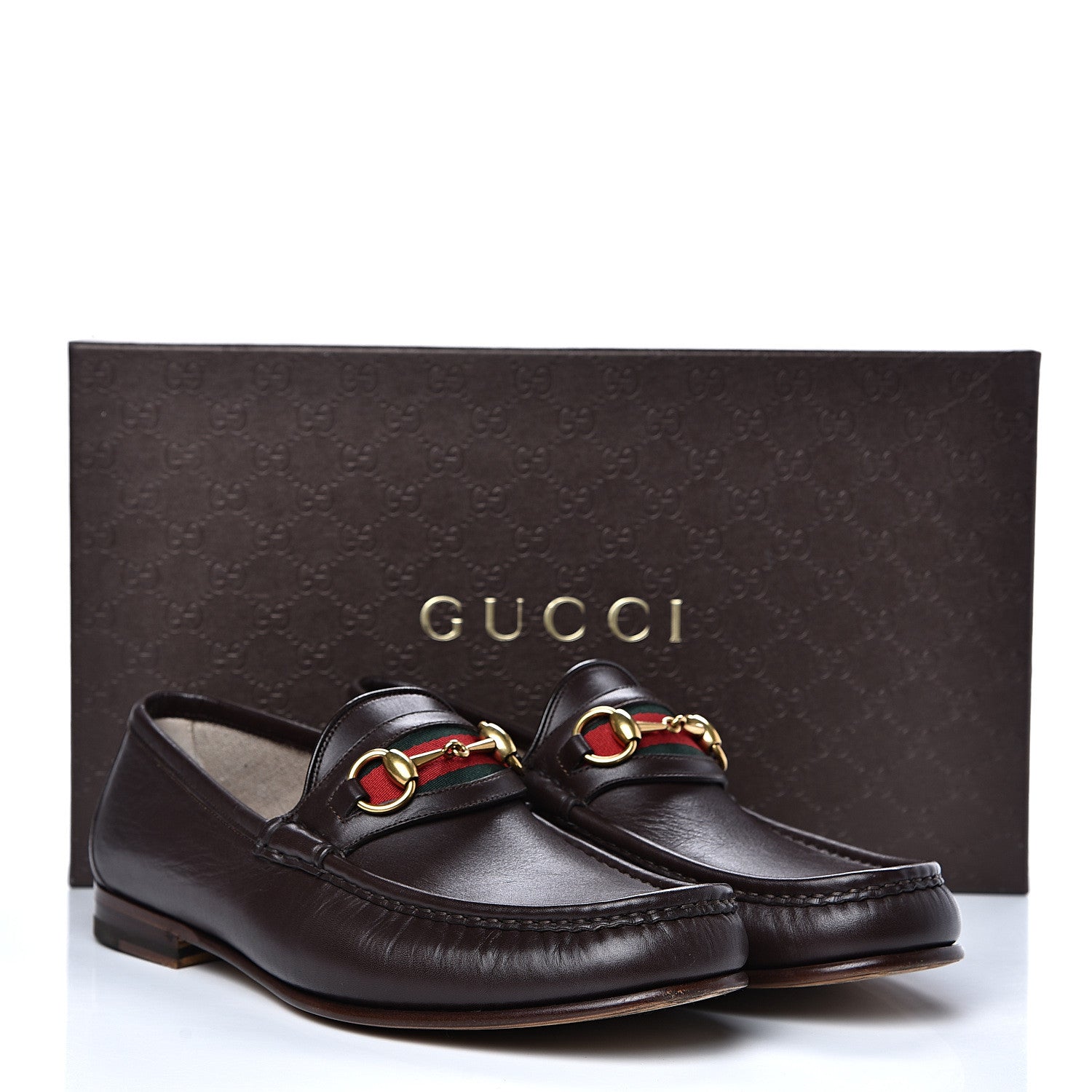 Gucci Calfskin Cirano Lux Web Mens 1953 Horsebit Loafers 8.5 Brown 8 of 8