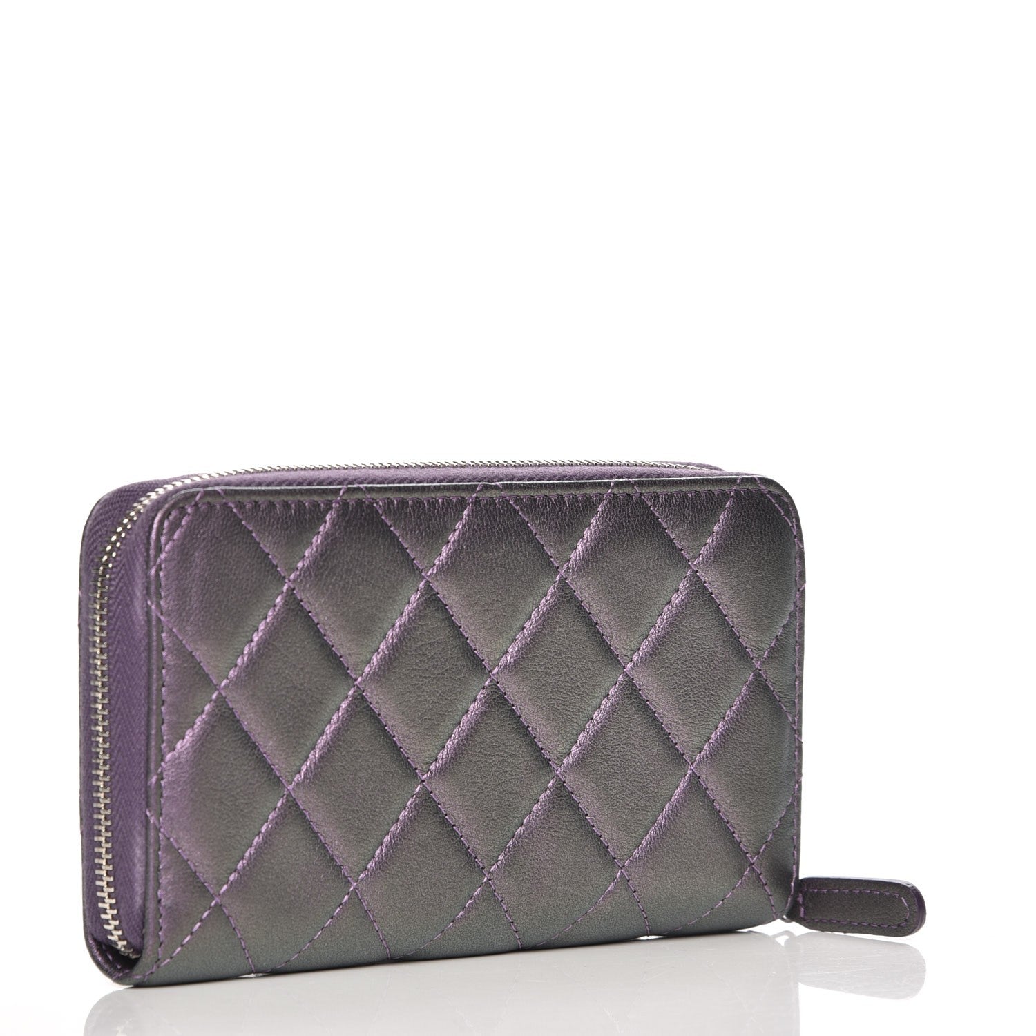 Chanel Iridescent Lambskin Quilted Small Zip Around Wallet Purple 3 of 9