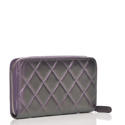 Chanel Iridescent Lambskin Quilted Small Zip Around Wallet Purple 3 of 9