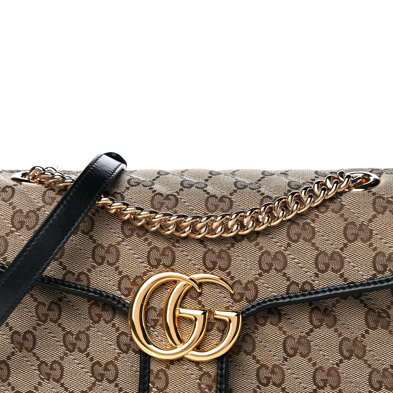 Gucci Monogram Matelasse Diagonal Small GG Marmont Shoulder Bag Beige Black 8 of 10