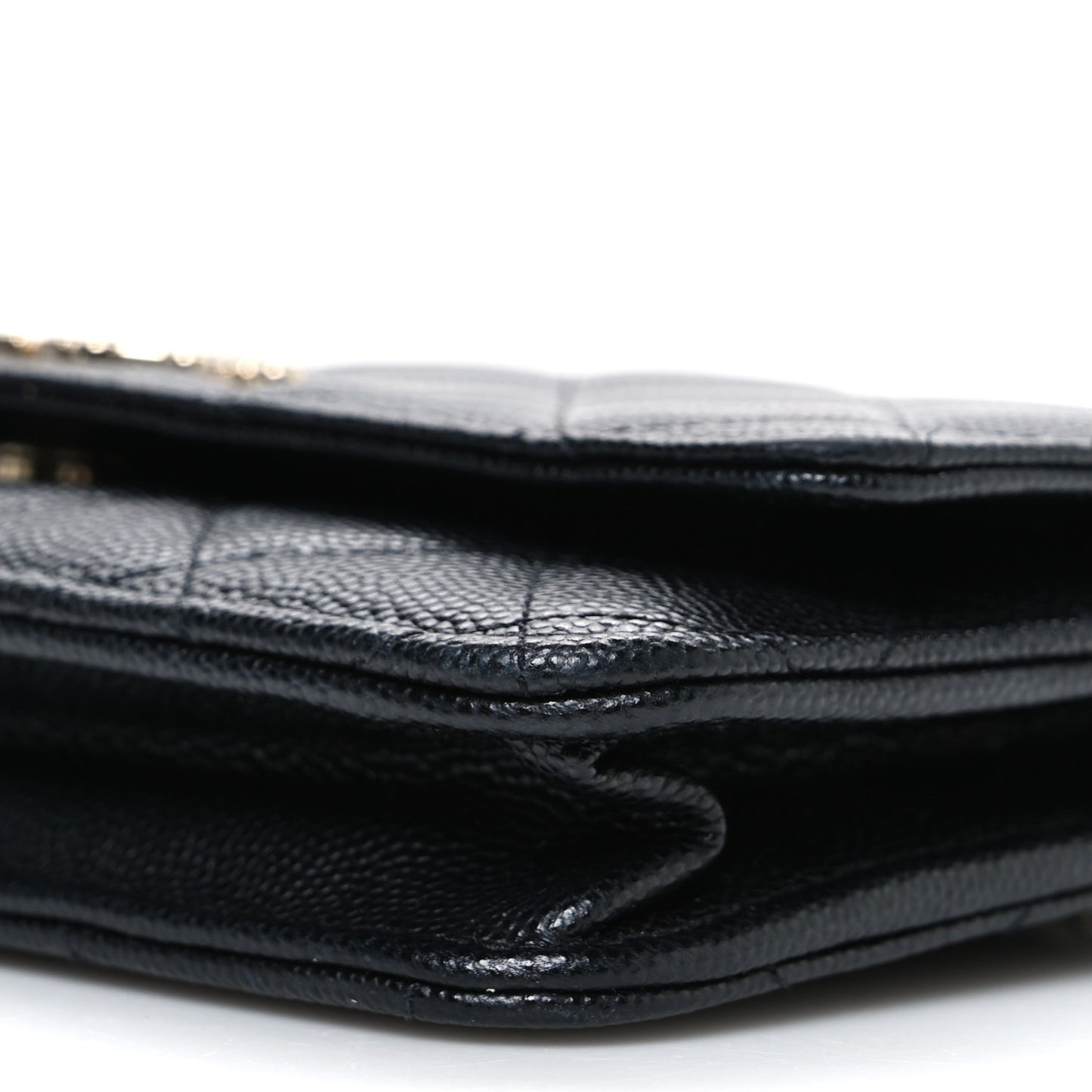 Shiny Caviar Enamel Quilted CC Wallet On Chain WOC Black