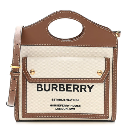 Burberry Canvas Smooth Calfskin Two Tone Mini Pocket Bag Natural Malt Brown 1 of 10