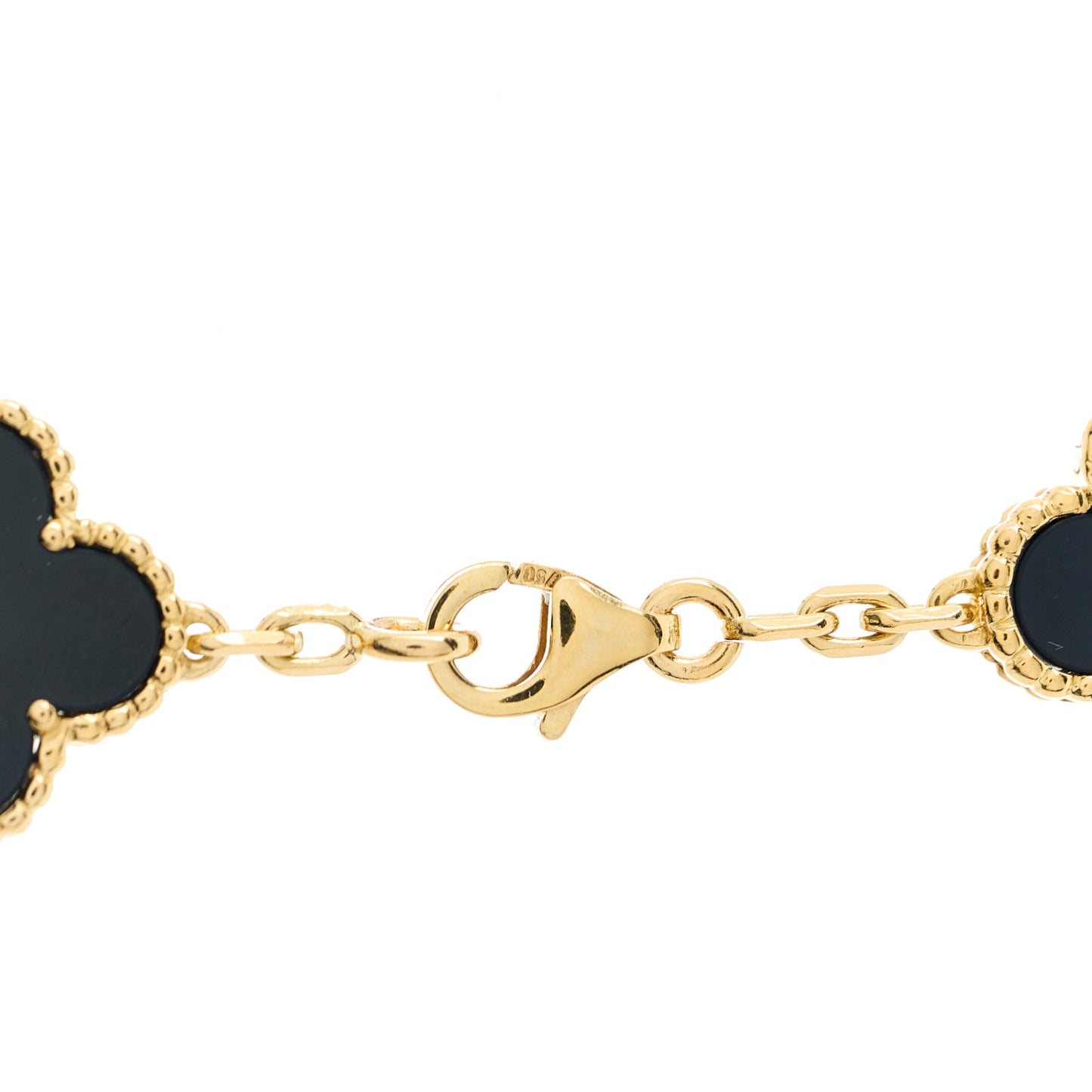 18K Yellow Gold Black Onyx 20 Motifs Vintage Alhambra Necklace