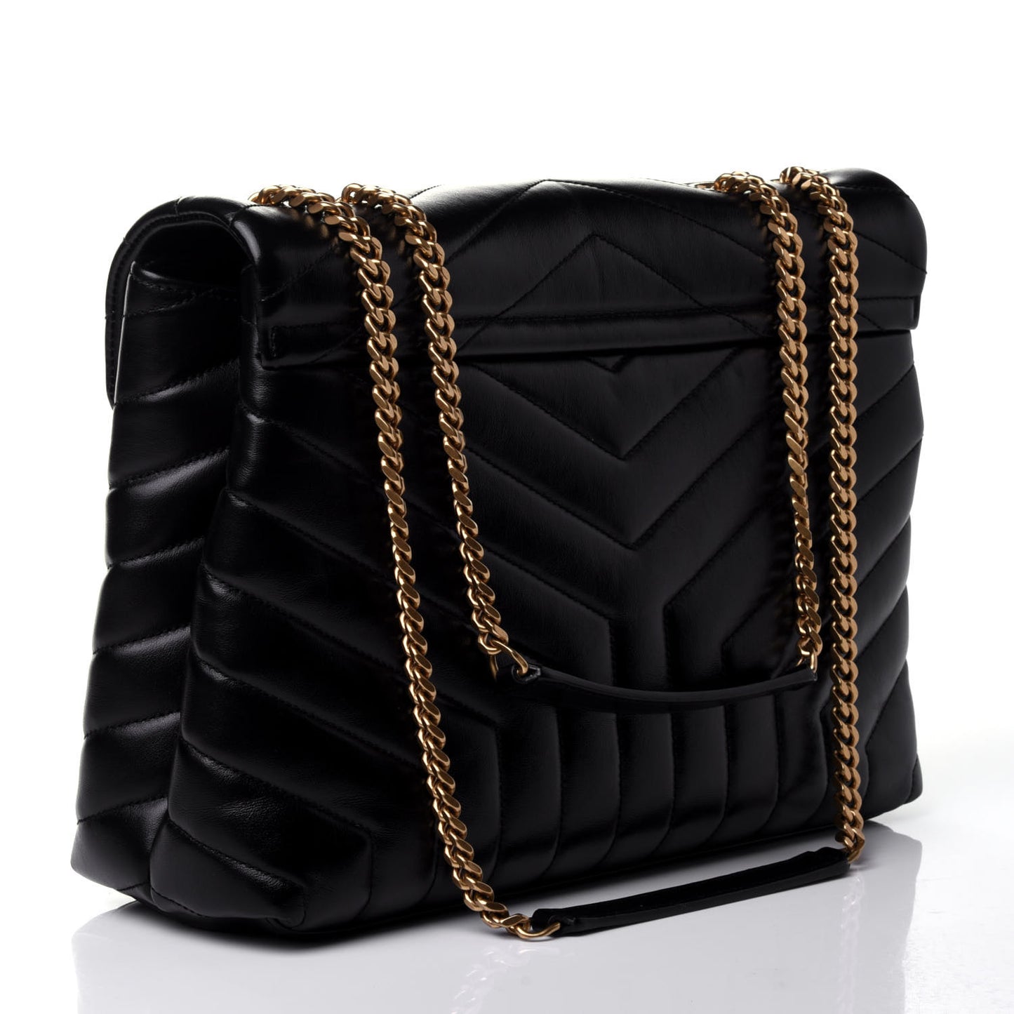 Calfskin Y Quilted Monogram Medium Loulou Chain Satchel Black