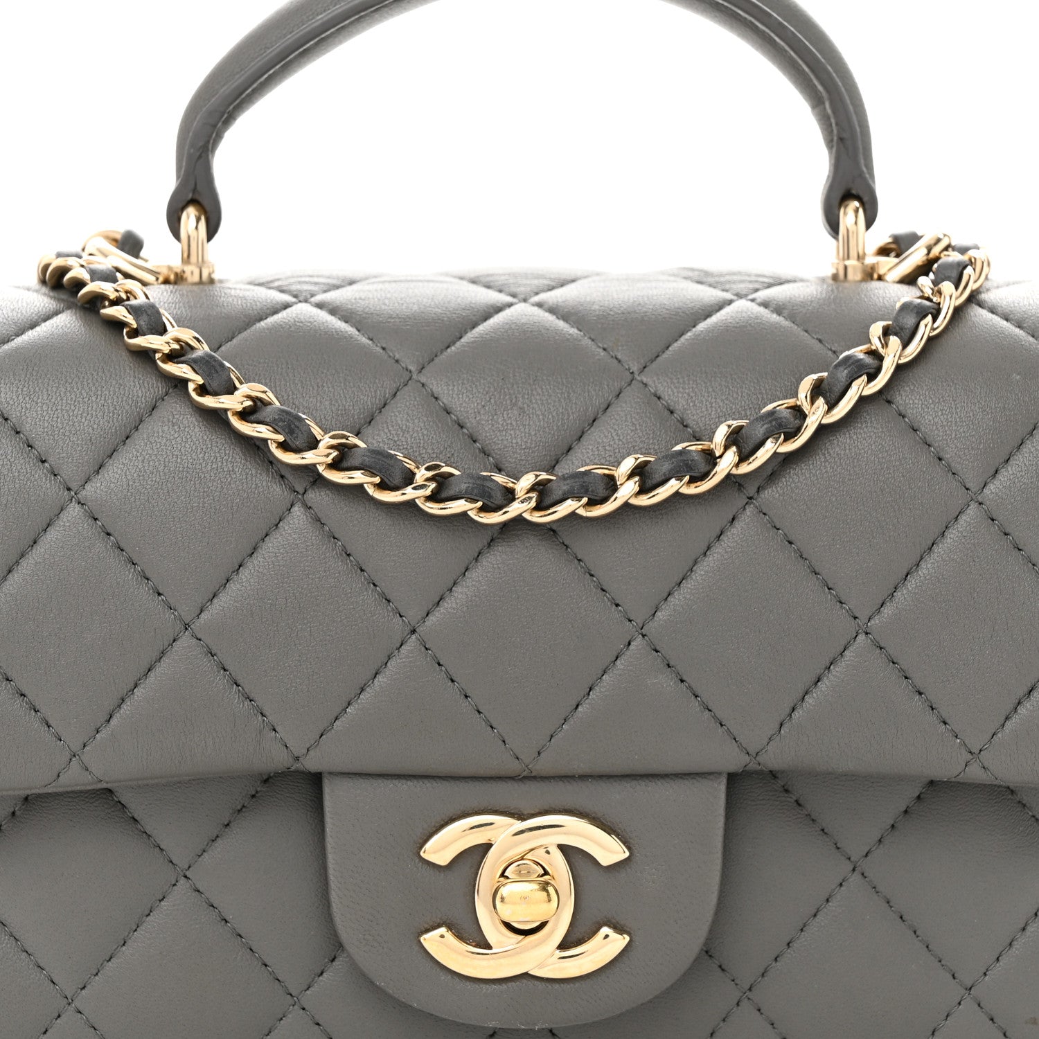 Chanel Lambskin Quilted Mini Top Handle Rectangular Flap Dark Grey 8 of 15