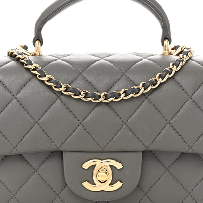 Chanel Lambskin Quilted Mini Top Handle Rectangular Flap Dark Grey 8 of 15