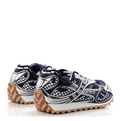 Bottega Veneta Calfskin Fishnet Fabric Orbit Sneakers 39 Navy Silver 5 of 9