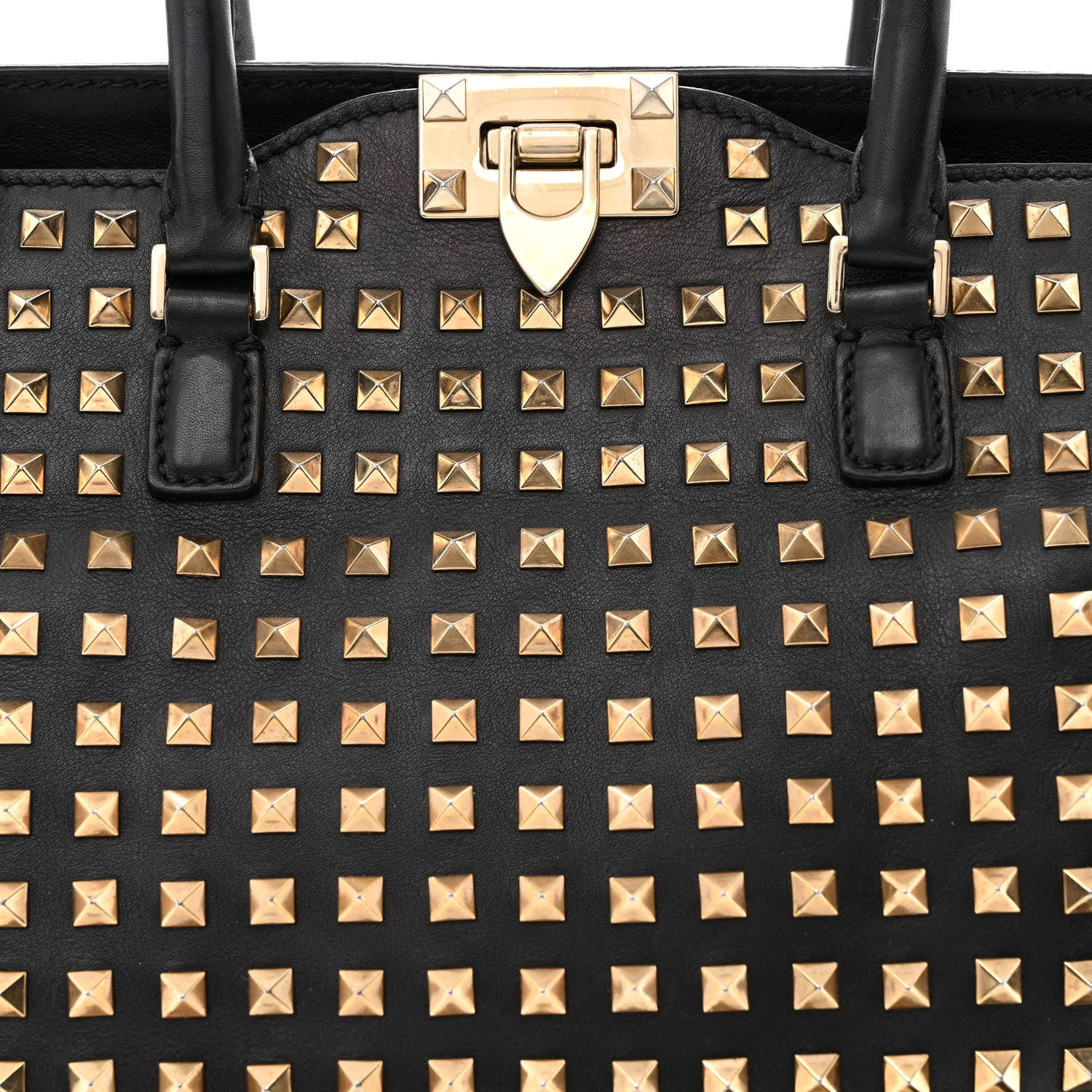 Valentino Garavani Calfskin Small Rockstud All Over Double Handle Tote Black 8 of 14