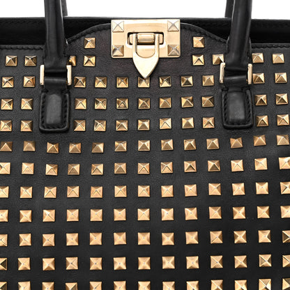 Valentino Garavani Calfskin Small Rockstud All Over Double Handle Tote Black 8 of 14