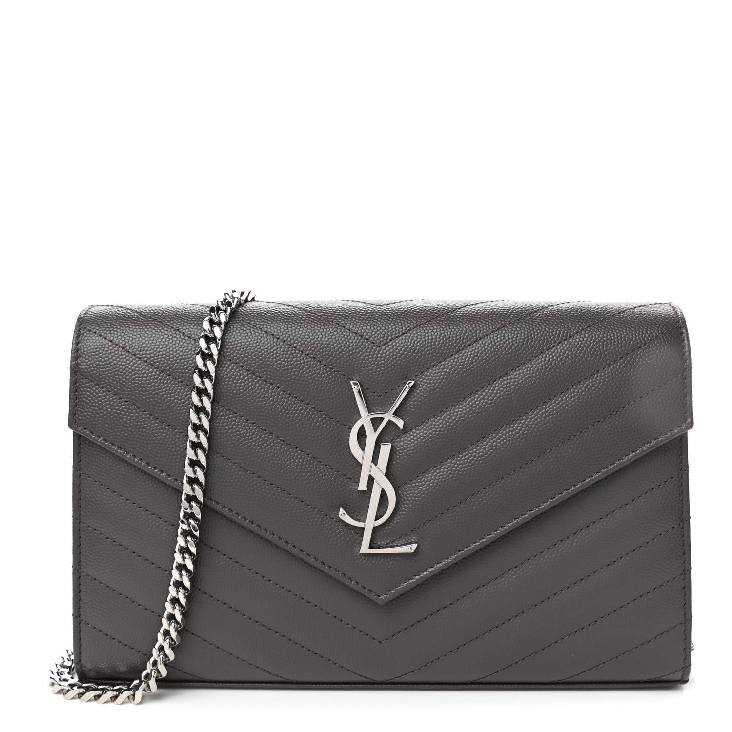 Saint Laurent Grain De Poudre Matelasse Chevron Monogram Chain Wallet Earth 1 of 4