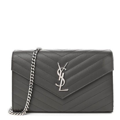 Saint Laurent Grain De Poudre Matelasse Chevron Monogram Chain Wallet Earth 1 of 4