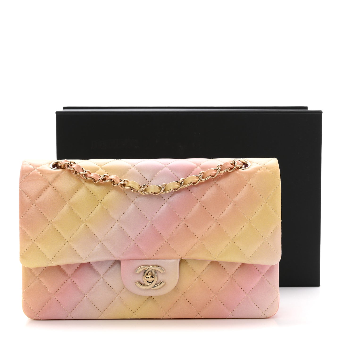Lambskin Quilted Tie Dye Ombre Medium Double Flap Yellow Multicolor
