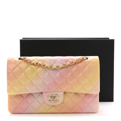 Chanel Lambskin Quilted Tie Dye Ombre Medium Double Flap Yellow Multicolor 10 of 10
