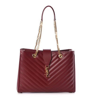 Saint Laurent Grain De Poudre Matelasse Chevron Monogram Shopping Bag Oxblood 1 of 9