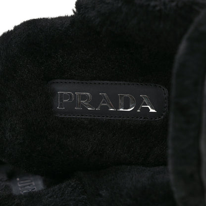 Prada Nappa Shearling Soft Padded Metal Triangle Logo Lug Sole 20mm Mules 37 Black 7 of 7