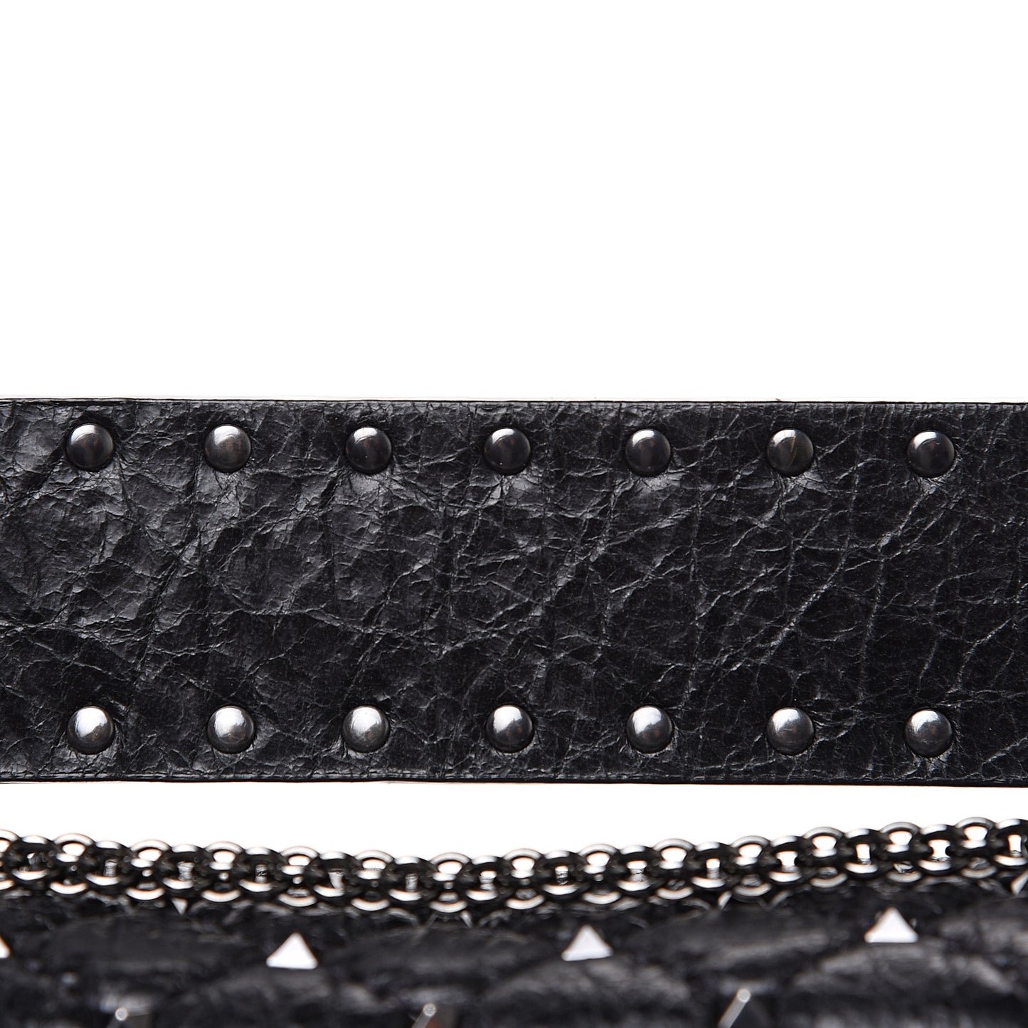 Craquele Nappa Large Rockstud Spike Shoulder Bag Black