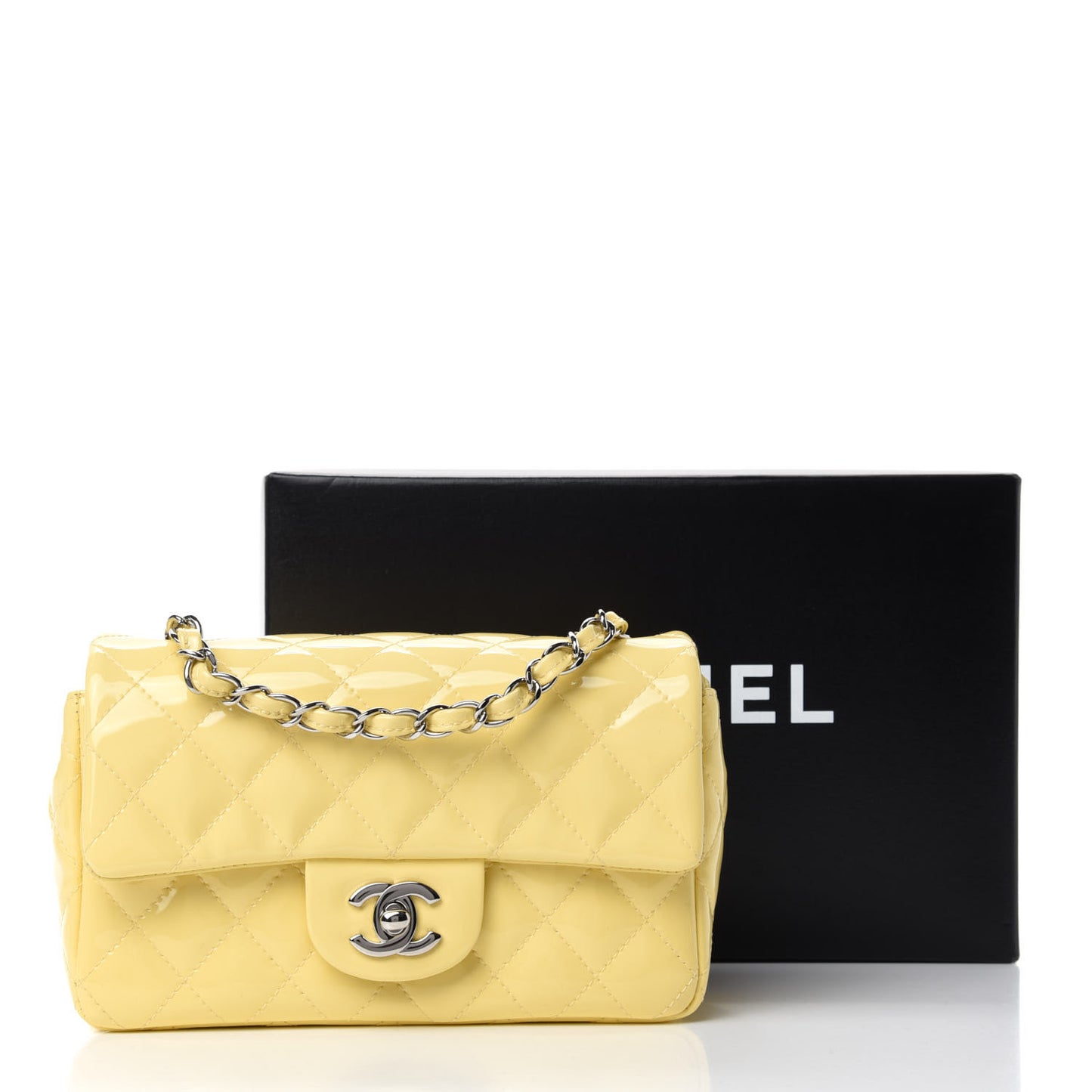 Patent Quilted Mini Rectangular Flap Yellow