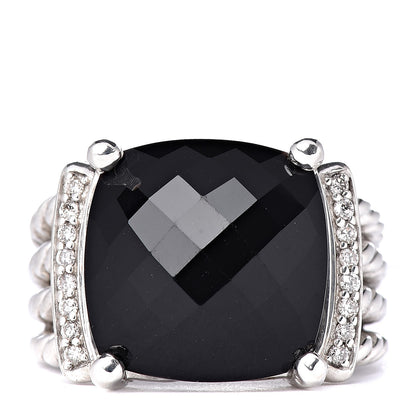 David Yurman Sterling Silver Diamond Black Onyx 14mm Wheaton Ring 58 8.25 1 of 5