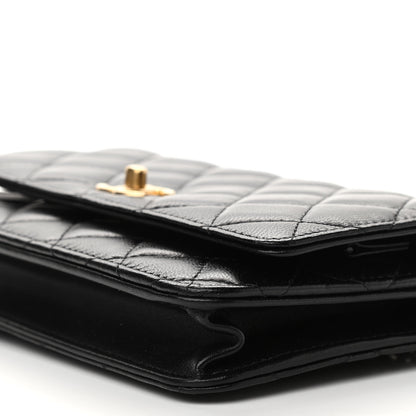 Chanel Lambskin Quilted CC Pearl Crush Wallet on Chain WOC Black 11 of 12