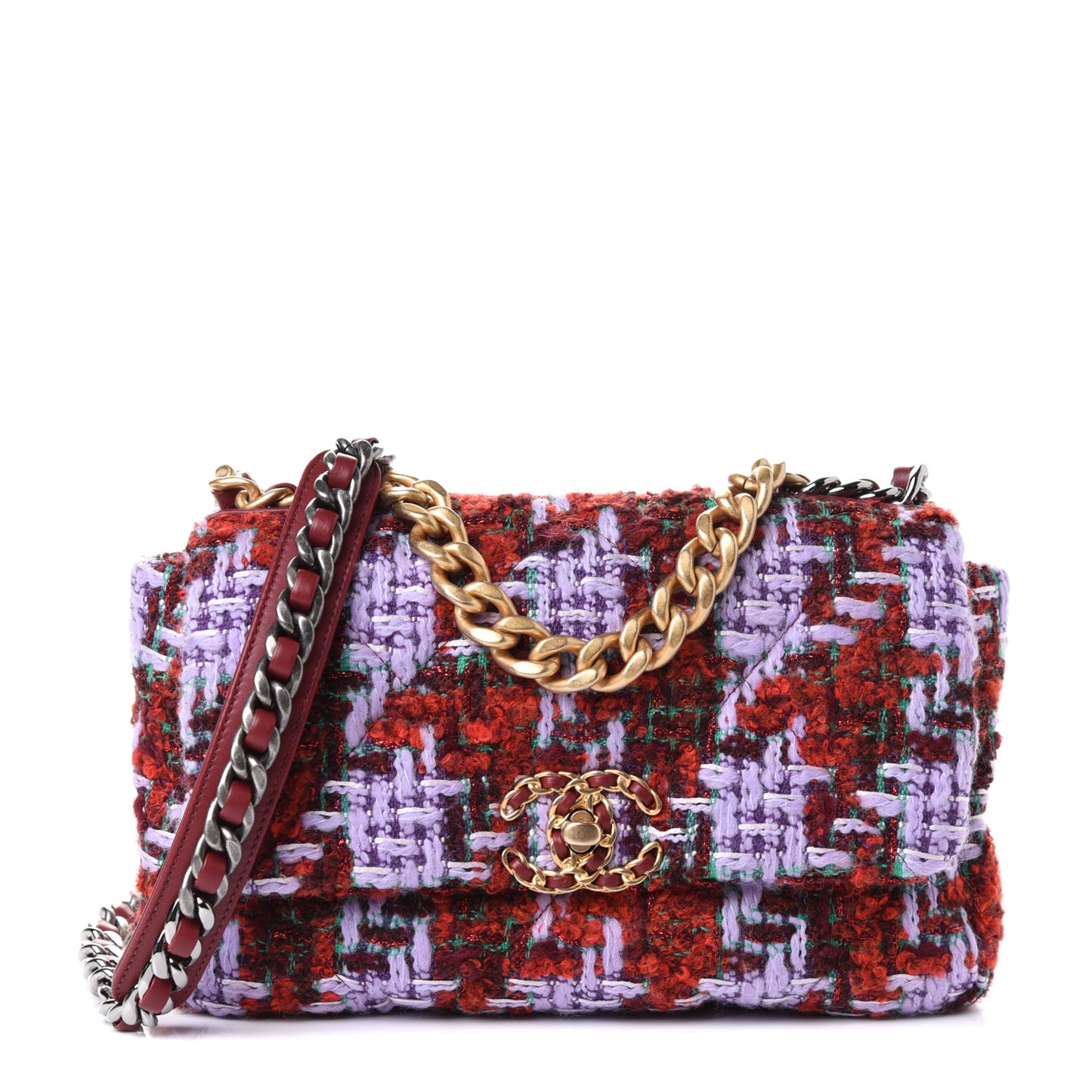 Tweed Quilted Medium Chanel 19 Flap Red Purple Green