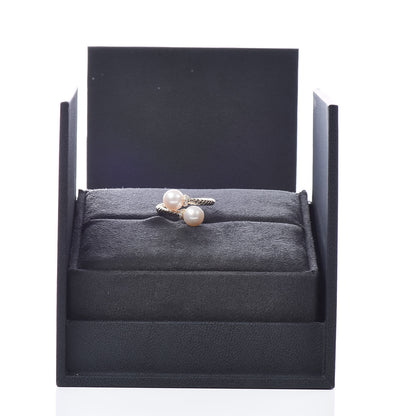 David Yurman 18K Yellow Gold Pearl Diamond Solari Bypass Ring 5 5 of 5