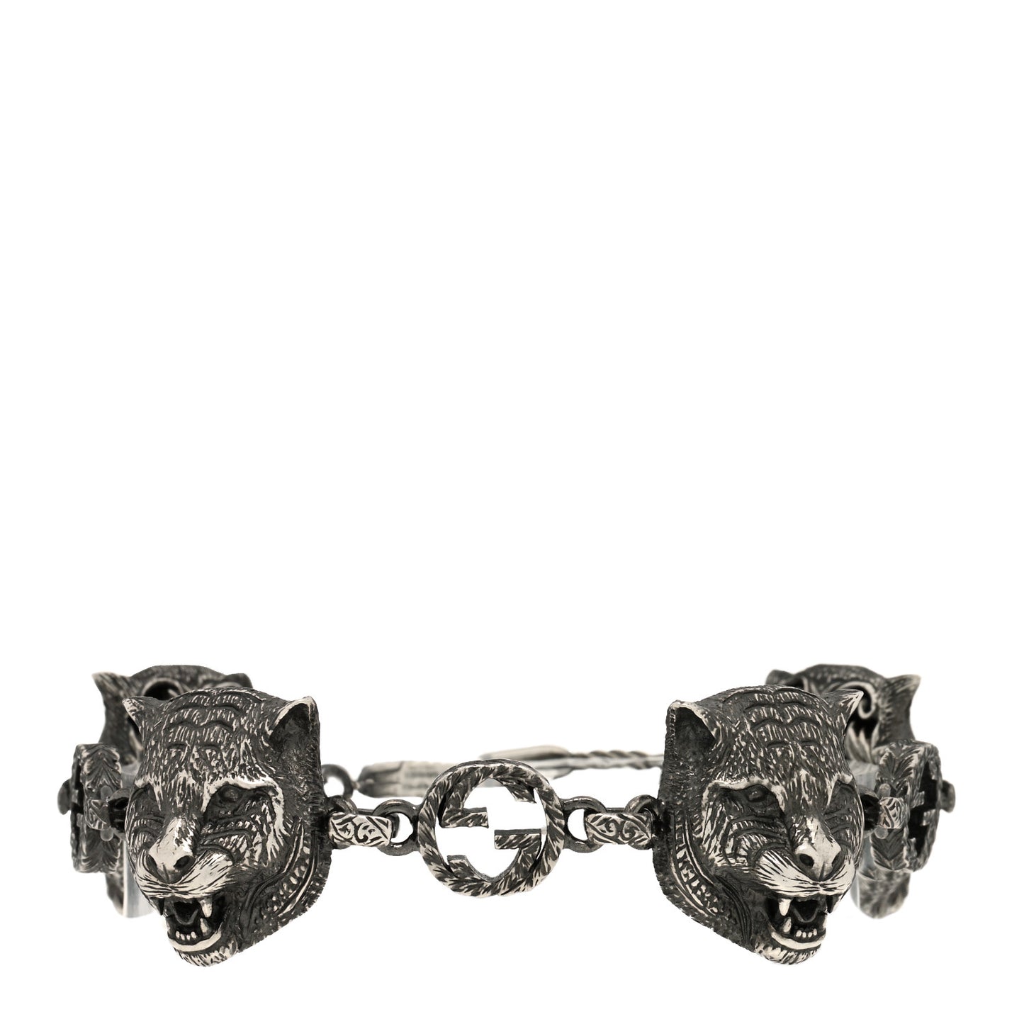 Sterling Silver Feline Tiger Head Bracelet