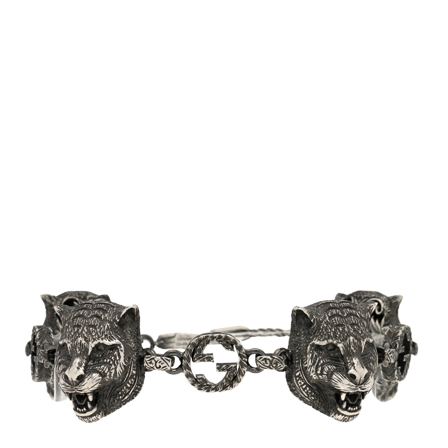 Gucci Sterling Silver Feline Tiger Head Bracelet 1 of 3