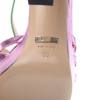 Gucci Metallic Nappa Crystal Zephyra Slingback Platform High Heel Sandals 35 Rosa Jasmine Green 7 of 8