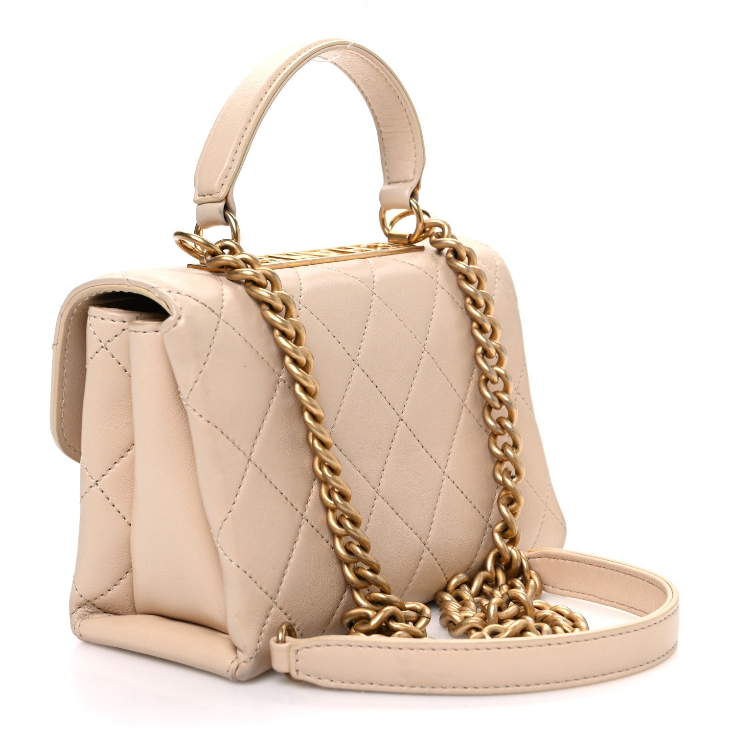 CHANEL ベージュ キルティング ハンドバッグ Chanel Lambskin Quilted Small Trendy Spirit Top Handle Bag Beige