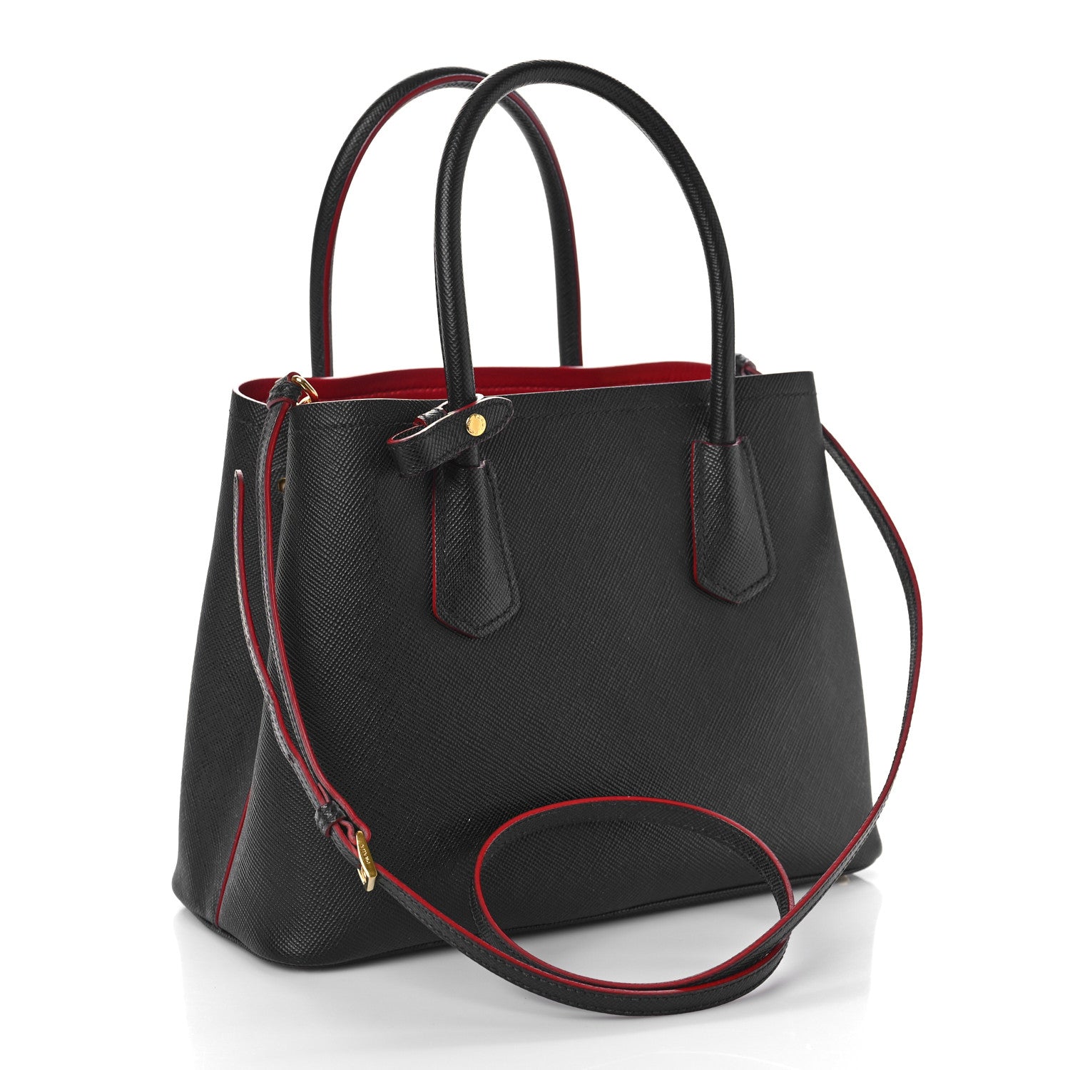 Prada Saffiano Cuir Small Double Bag Black Ciliegia 3 of 8