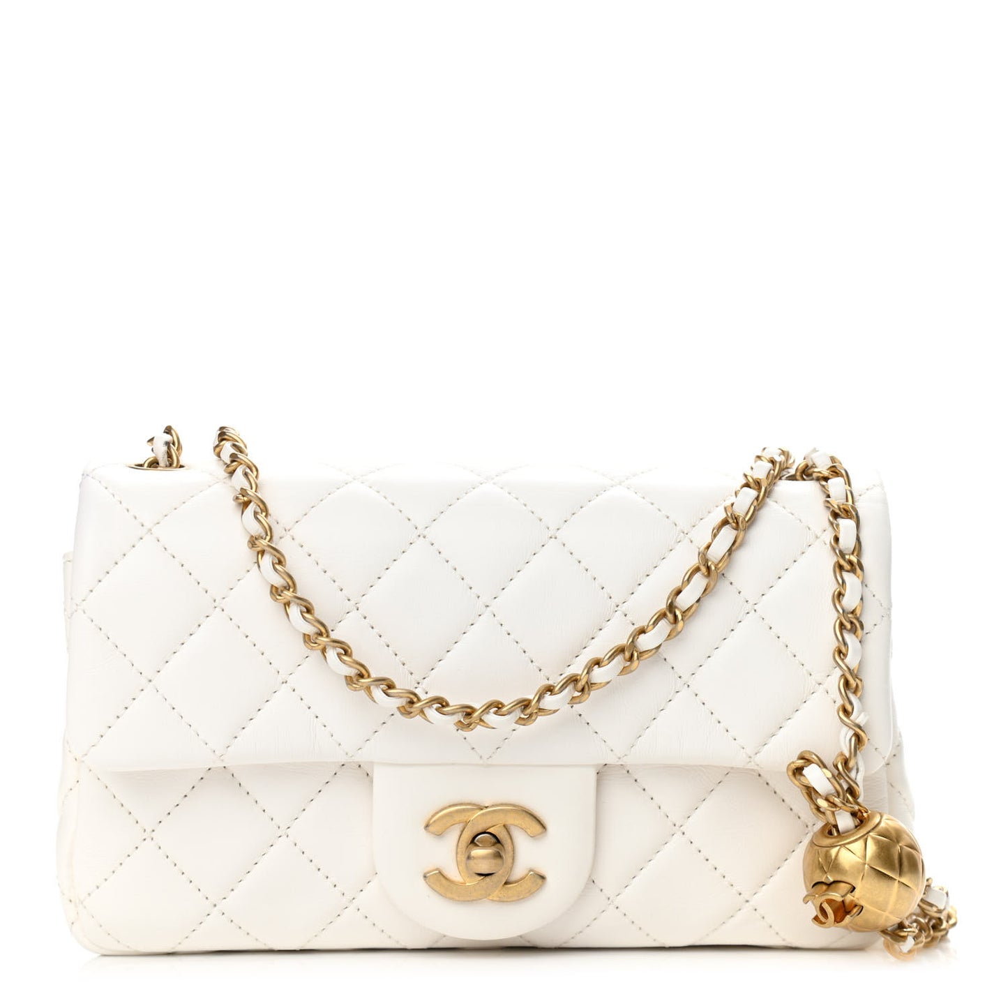 Lambskin Quilted Mini Rectangular Pearl Crush Flap White
