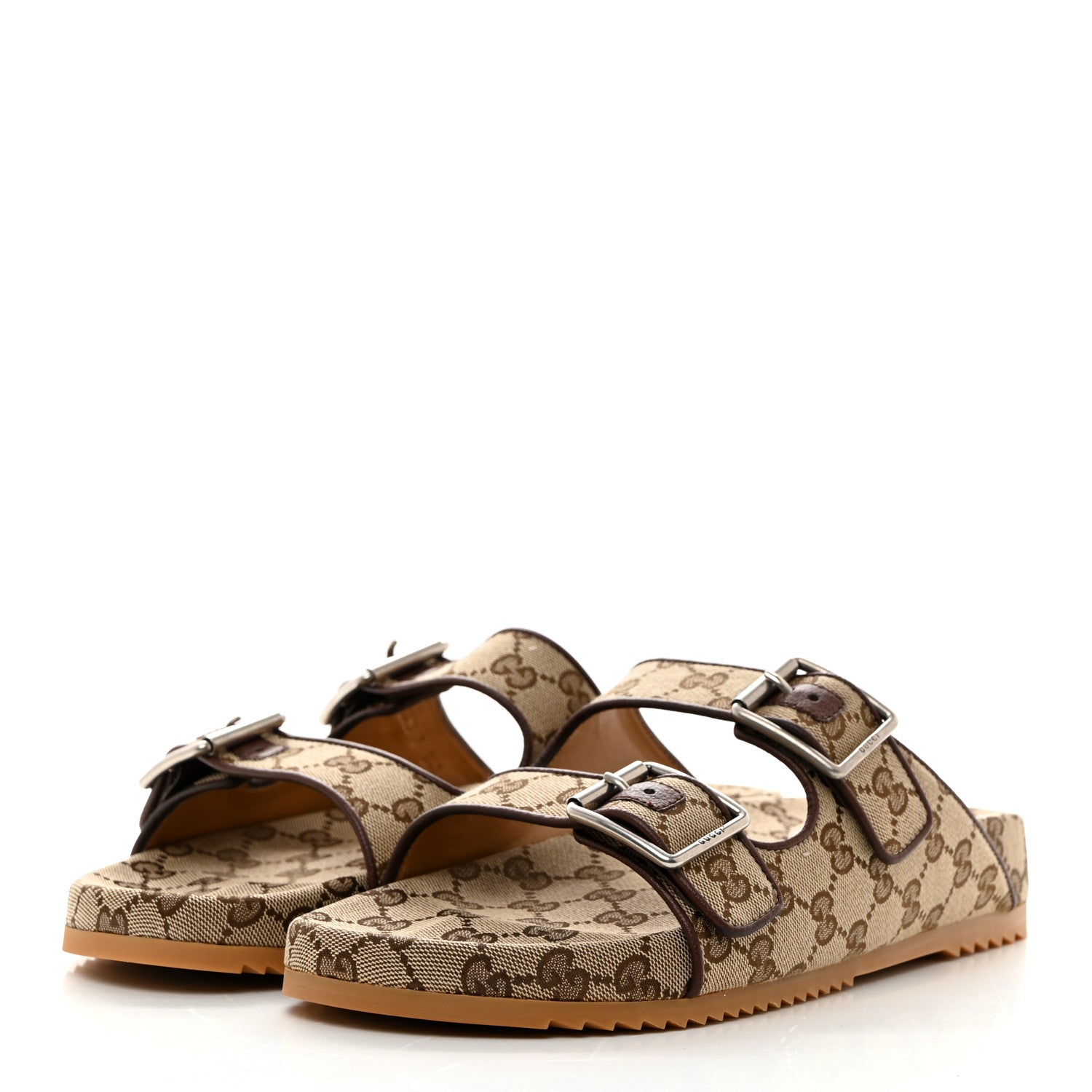 Gucci GG Monogram Lavaredo Eco Fabric Mens Slide Sandals With Straps 9 Beige Ebony Light Brown 3 of 9