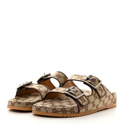Gucci GG Monogram Lavaredo Eco Fabric Mens Slide Sandals With Straps 9 Beige Ebony Light Brown 3 of 9
