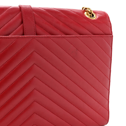 Saint Laurent Smooth Calfskin Matelasse Chevron Large Monogram Satchel Lipstick Red 10 of 20