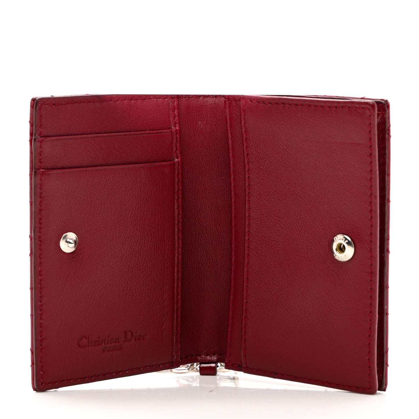 Patent Cannage Small Lady Dior Flap Card Holder Scarlet