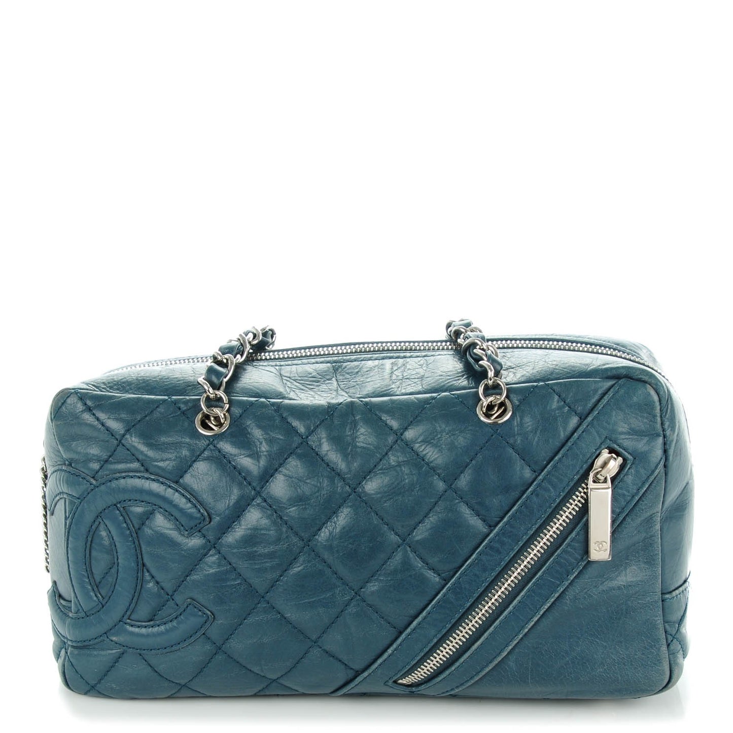 Aged Calfskin Quilted Cotton Club Bowler Blue