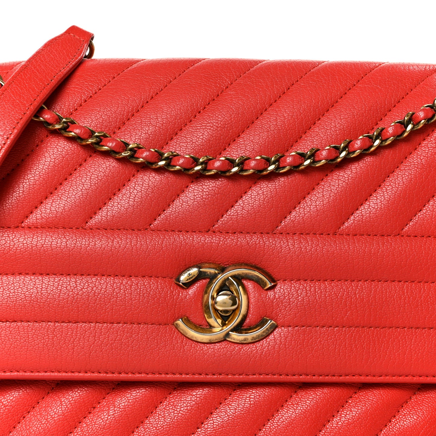 Shiny Goatskin Diagonal Quilted Medium Flap Red