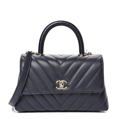 Chanel Caviar Chevron Quilted Mini Coco Handle Flap Navy 1 of 10