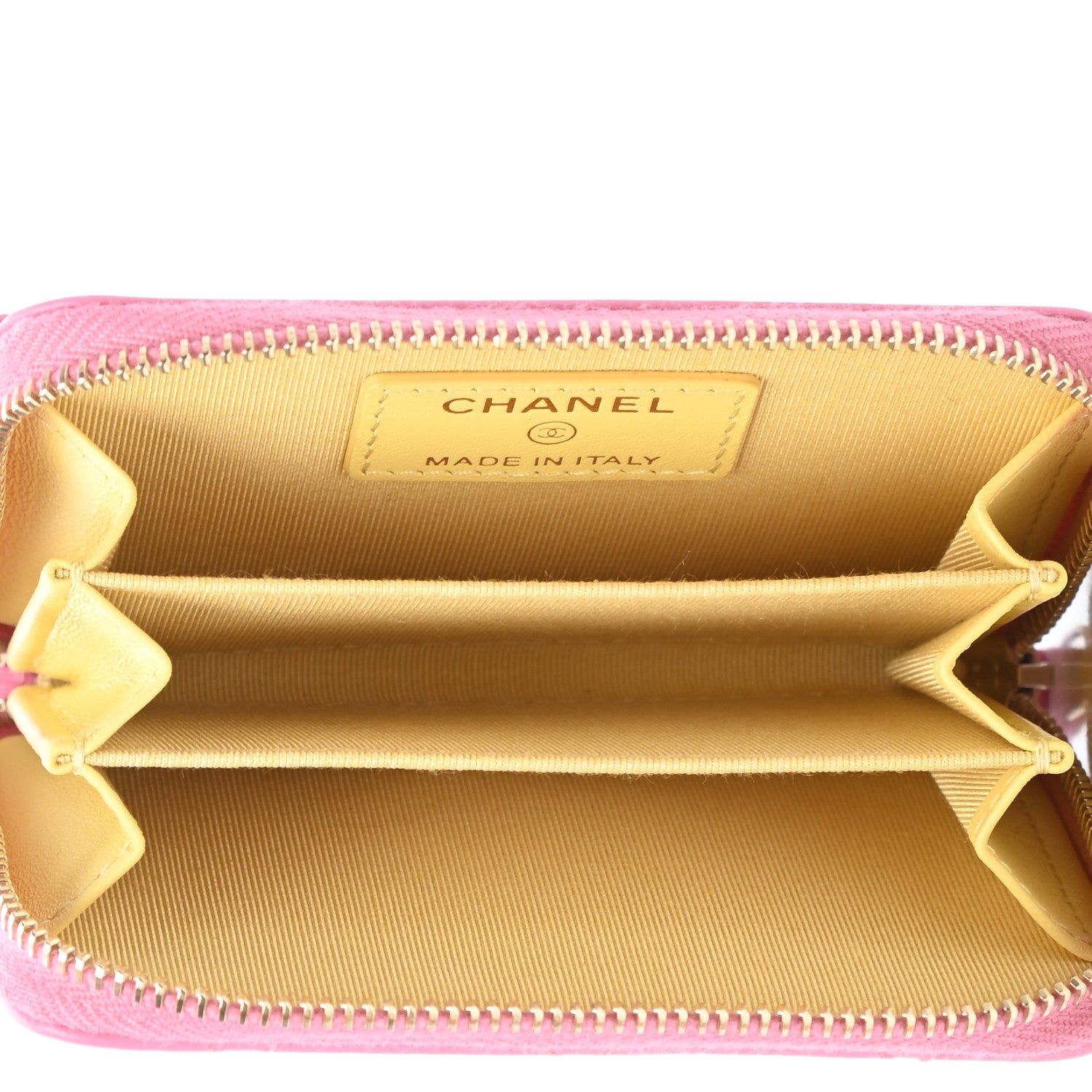 Chanel Lambskin Quilted Zip Around Coin Purse Wallet Pink Yellow 5 of 8