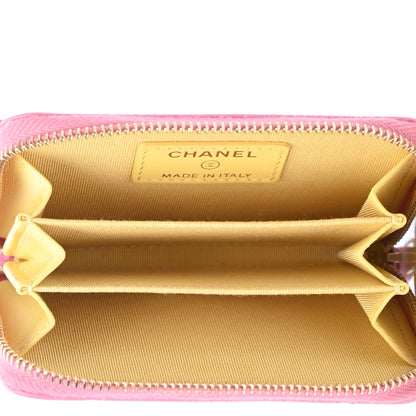 Chanel Lambskin Quilted Zip Around Coin Purse Wallet Pink Yellow 5 of 8
