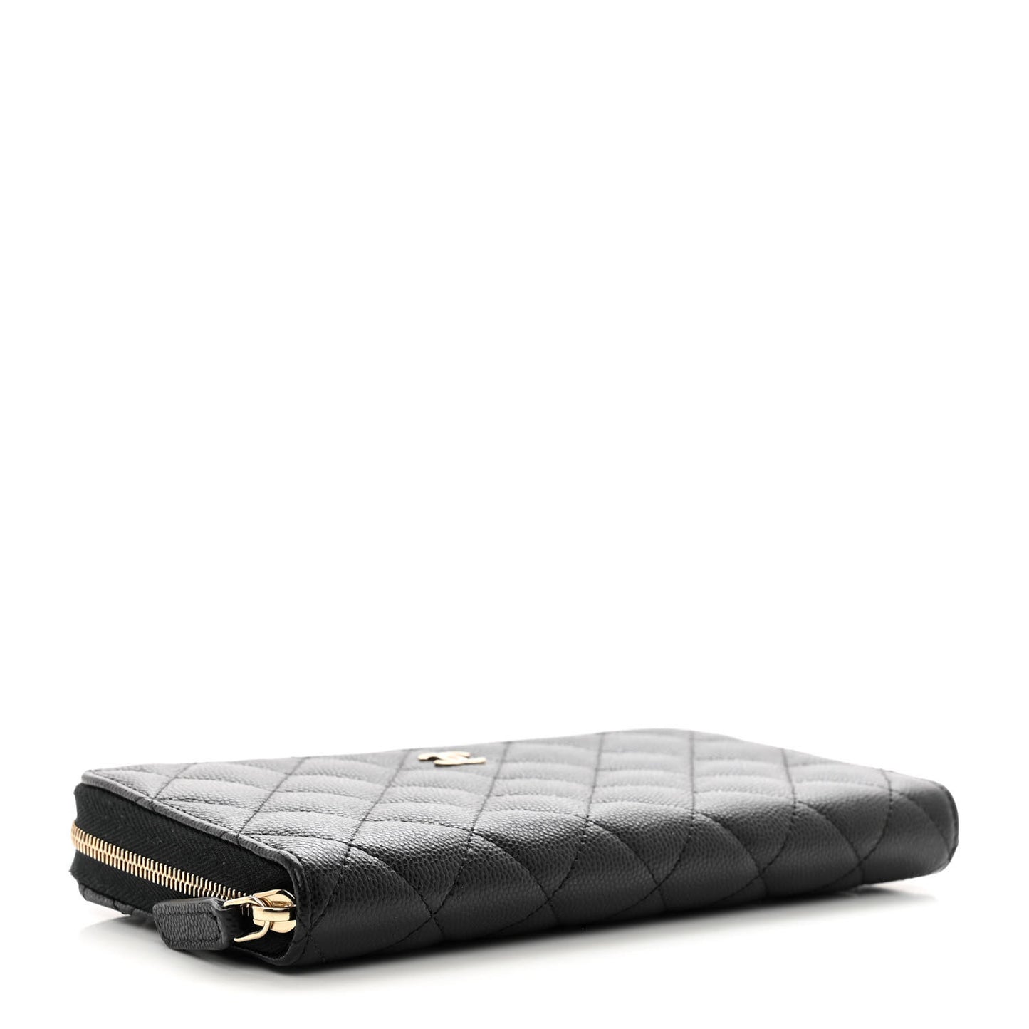Caviar Quilted Large Gusset Zip Around Wallet Black
