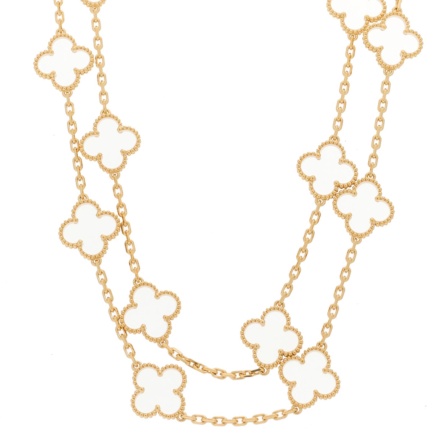 18K Yellow Gold Rock Crystal 20 Motifs Vintage Alhambra Necklace