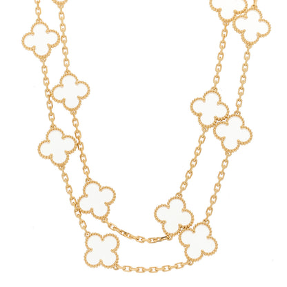 Van Cleef & Arpels 18K Yellow Gold Rock Crystal 20 Motifs Vintage Alhambra Necklace 1 of 6