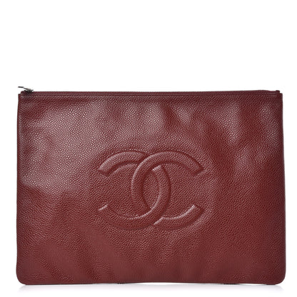 Chanel Caviar CC Flat Cosmetic Pouch Dark Red 1 of 7