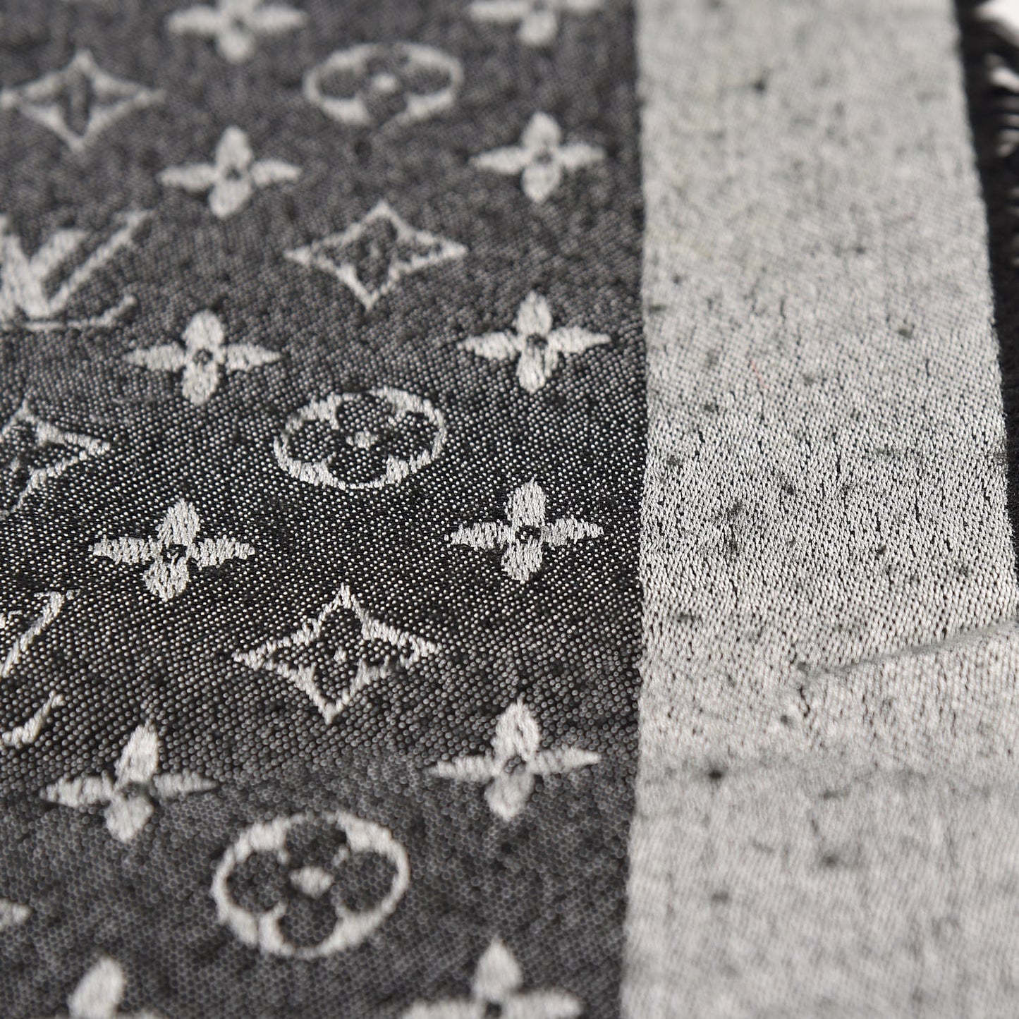 Wool Silk Monogram Denim Shawl Black