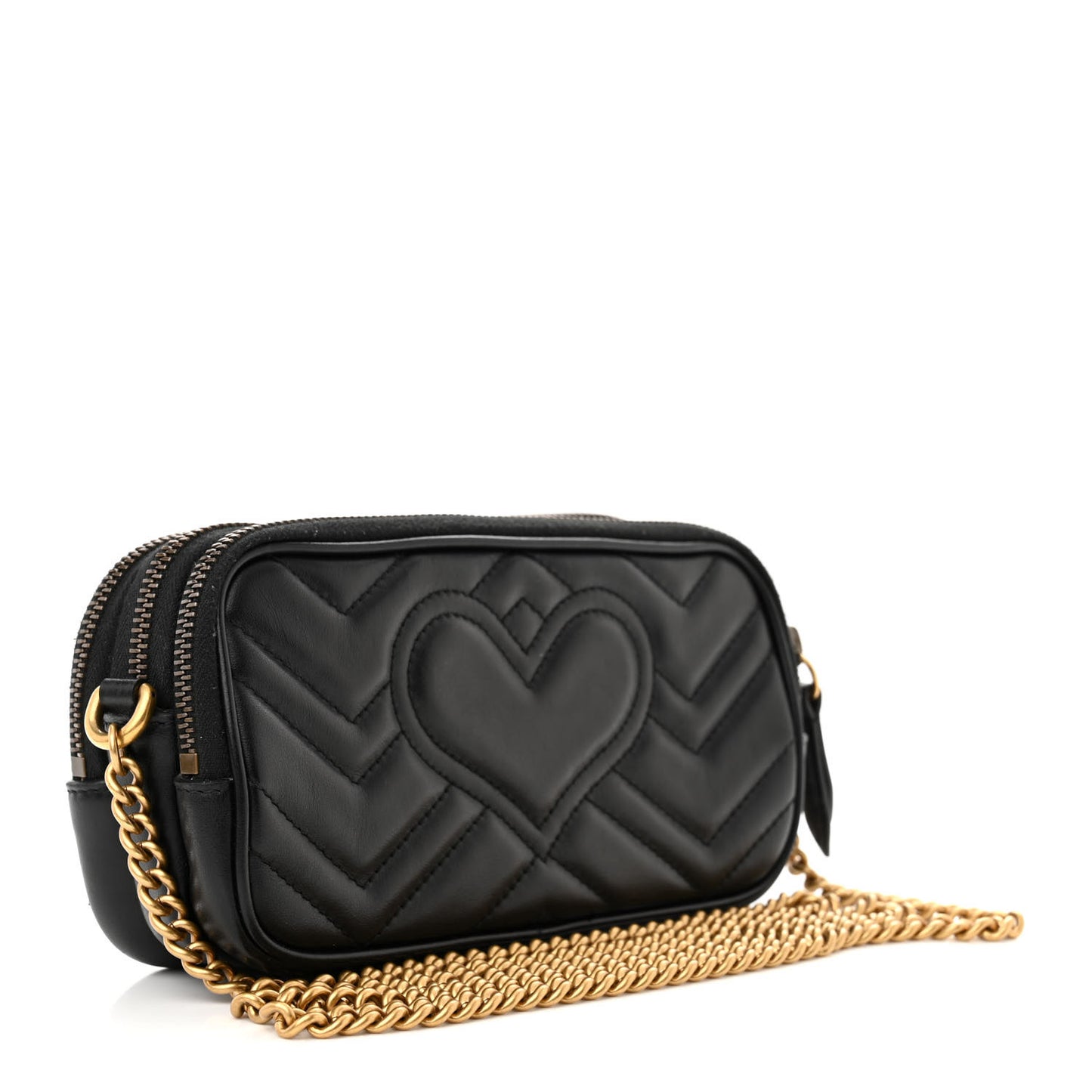 Calfskin Matelasse Mini GG Marmont Chain Crossbody Bag Black