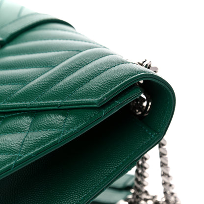 Saint Laurent Grain De Poudre Textured Mixed Matelasse Triquilt Medium Monogram Satchel Green 15 of 16