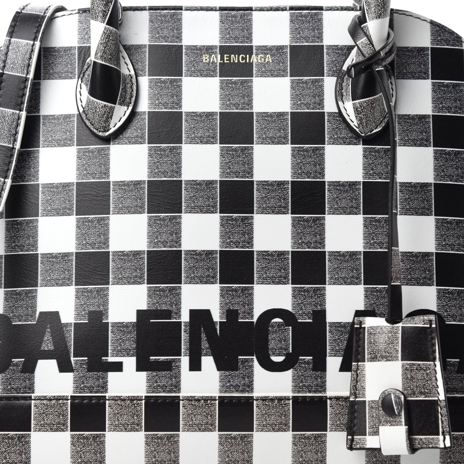Balenciaga Calfskin Checked S Ville Top Handle Bag Black 11 of 11