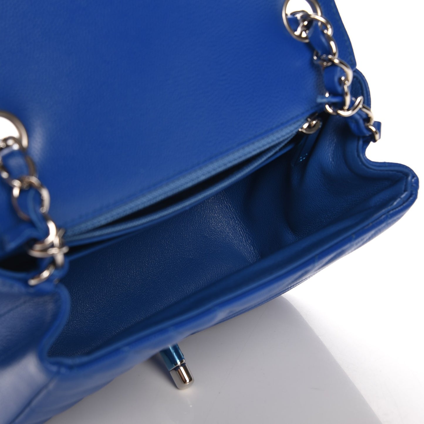 Caviar Chevron Quilted Mini Square Flap Blue